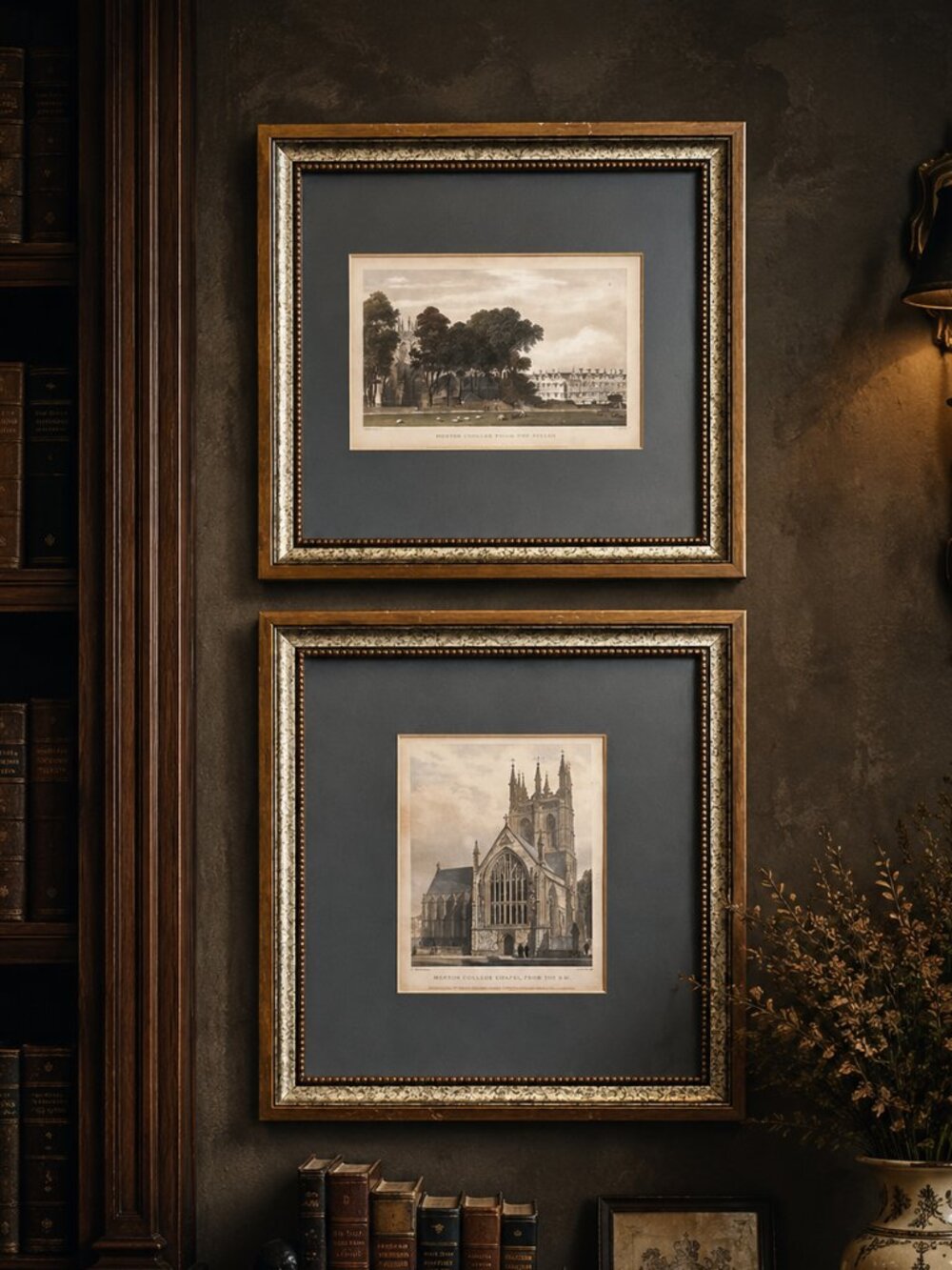 Set of 2 Rare English 19th-Century Engraving of Merton College Chapel, Oxford